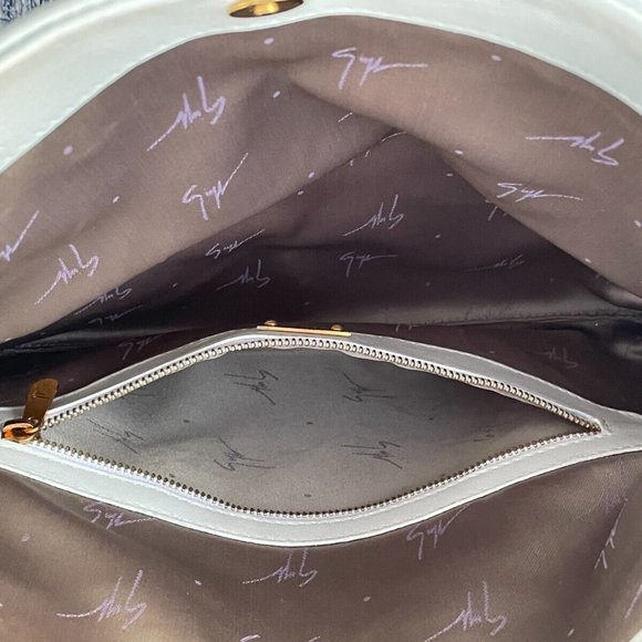 GINA Women Clutch Purse Bag White Leather Gold Tone Stud Wallet Made in Italy